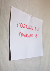 Coronavirus Quarantine inscription.