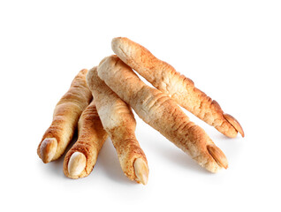 Halloween finger cookies on white background
