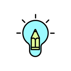 Obraz premium Light bulb and pencil line icon. Simple element illustration. Light bulb and pencil concept outline symbol design.