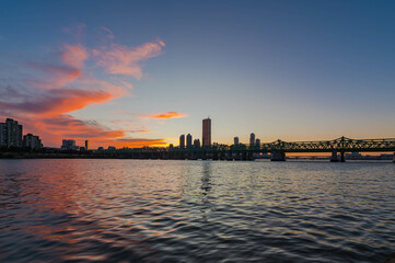 South Korea Seoul City during twiligth  with 63 building