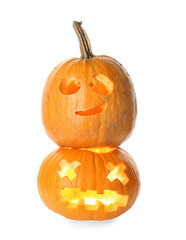 Jack-O-Lantern pumpkins on white background