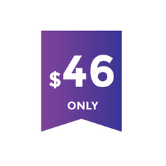 46 dollar price tag. Price $46 USD dollar only Sticker sale promotion Design. shop now button for Business or shopping promotion
