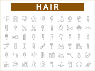 Simple Set of hair Related Vector Line Icons. 
Vector collection of beauty and hairstyle symbols or logo elements in thin outline.