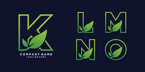 set_letter k,l,m,n,o logo design with leaf creative concept premium vector