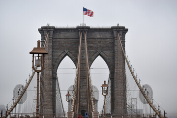 Brooklyn Bridge in Lower Manhattan is seen on a foggy day, March 17, 2022 in New York City.