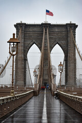 Brooklyn Bridge in Lower Manhattan is seen on a foggy day, March 17, 2022 in New York City.