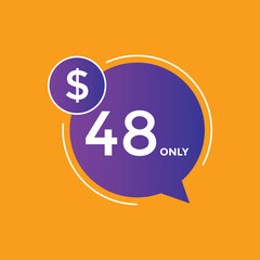 48 dollar price tag. Price $48 USD dollar only Sticker sale promotion Design. shop now button for Business or shopping promotion
