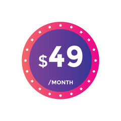 49 dollar price tag. 49$ dollar USD price symbol. price 49 Dollar sale banner in USD. Business or shopping promotion marketing concept
