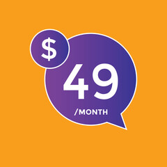 49 dollar price tag. Price $49 USD dollar only Sticker sale promotion Design. shop now button for Business or shopping promotion
