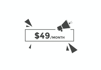 49 dollar price tag. Price $49 USD dollar only Sticker sale promotion Design. shop now button for Business or shopping promotion
