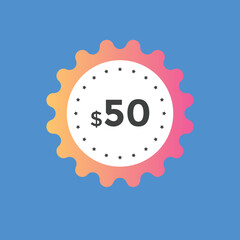 Monthly 50 Dollar price tag or sticker. fifty dollars sales tag. shopping promotion marketing concept. sale promotion Price Sticker Design
