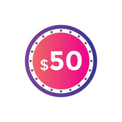 Monthly 50 Dollar price tag or sticker. fifty dollars sales tag. shopping promotion marketing concept. sale promotion Price Sticker Design
