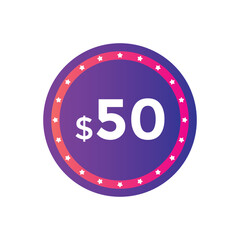 50 dollar price tag. 50$ dollar USD price symbol. price 50 Dollar sale banner in USD. Business or shopping promotion marketing concept
