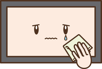 ハンカチを持って泣くテレビ