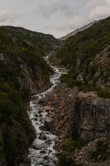Paysage de Skagway à bord d'un train vieux de 100 ans