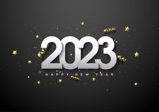 Happy new year 2023 background, with white numbers on black background.