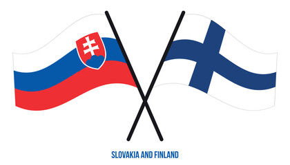 Slovakia and Finland Flags Crossed And Waving Flat Style. Official Proportion. Correct Colors.