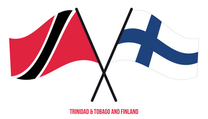 Trinidad & Tobago and Finland Flags Crossed And Waving Flat Style. Official Proportion.