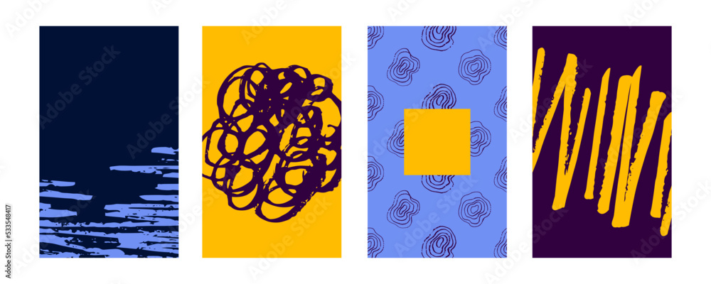 Aufkleber set of abstract trendy in brush stroke for copy space background design. collection of retro wallpap