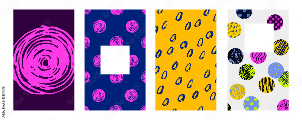 Poster Set of abstract trendy in brush stroke for copy space background design. Collection of retro wallpaper for poster template, flyer and banner