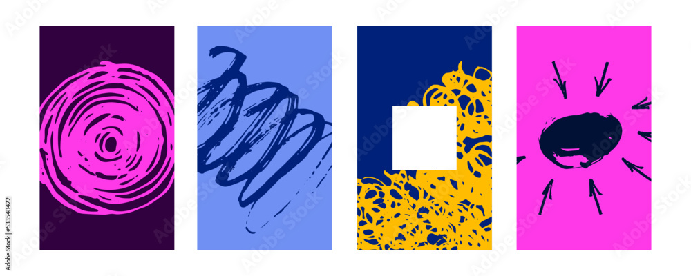 Aufkleber set of abstract trendy in brush stroke for copy space background design. collection of retro wallpap