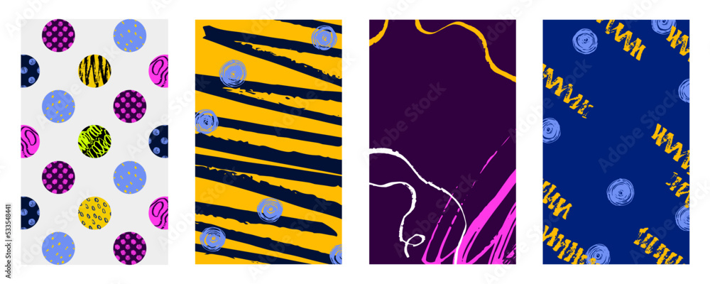 Poster set of abstract trendy in brush stroke for copy space background design. collection of retro wallpap