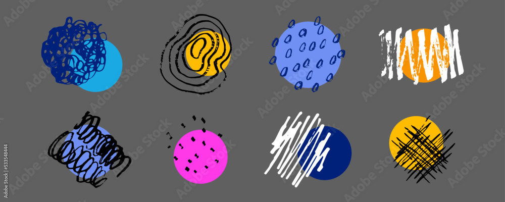 Aufkleber set of abstract trendy in brush stroke for copy space background design. collection of retro wallpap