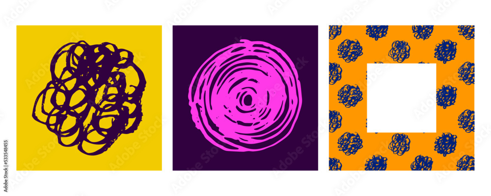 Poster set of abstract trendy in brush stroke for copy space background design. collection of retro wallpap