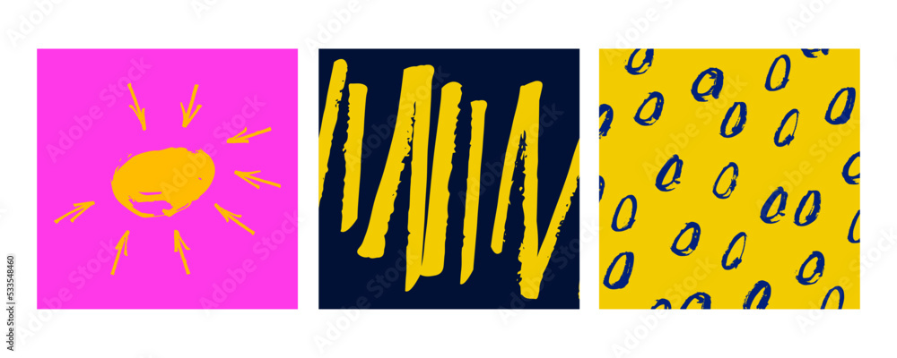 Poster set of abstract trendy in brush stroke for copy space background design. collection of retro wallpap