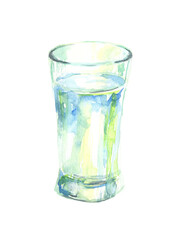 水彩で描いたグラスに入った一杯の水のイラスト