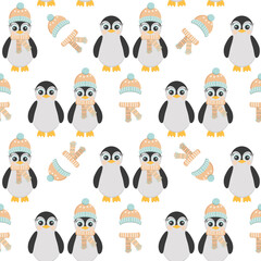 penguins in a cap and scarf and without it