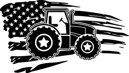 Tractor Usa Flag Distressed Silhouette Vector