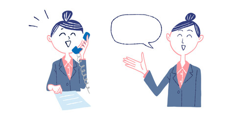 電話対応　説明をする女性スタッフ　イラスト素材