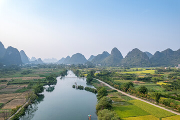 mountain and river and field in Guilin China
