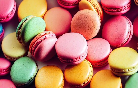 Delicious and colorful macarons. Computer-generated 3D image made to look like photography