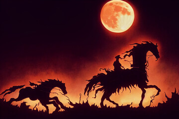 silhouette of a horse on sunsets.