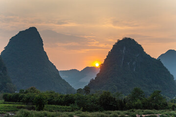 beautiful mountain and river scenery in Guilin Guangxi China - obrazy, fototapety, plakaty