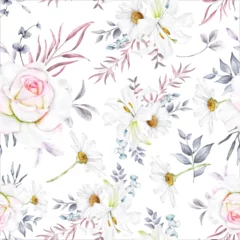 Foto op Plexiglas anti-reflex elegant floral seamless pattern with beautiful flower and leaves watercolor © mariadeta