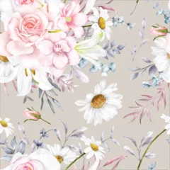 Deurstickers elegant floral seamless pattern with beautiful flower and leaves watercolor © mariadeta