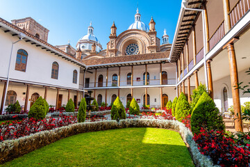  views of inmaculate conception cthedral, the most famous in cuenca, ecuador.