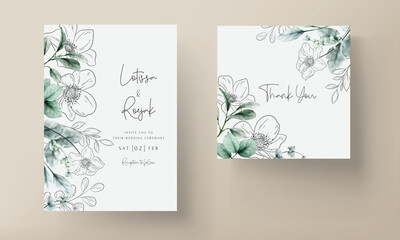 elegant minimal flower with watercolor wedding card template