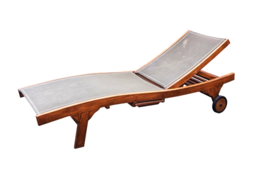 Wooden sunbed with wheel isolated.