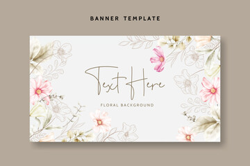 elegant flower line and watercolor floral background