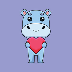 cute hippo holding love hearth cartoon doodle art hand drawn concept vector kawaii icon illustration