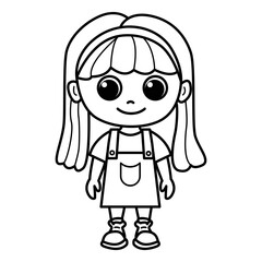 Obraz premium Funny girl cartoon characters vector illustration. For kids coloring book.