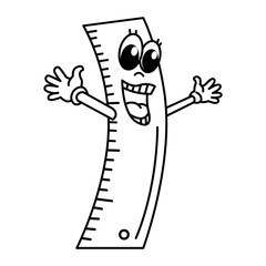 Funny ruler cartoon characters with cute face vector illustration. For kids coloring book.