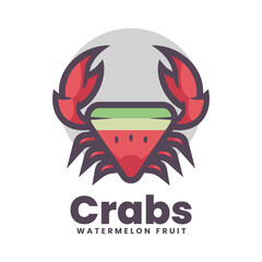 Vector Logo Illustration Watermelon Crab Mascot Cartoon Style