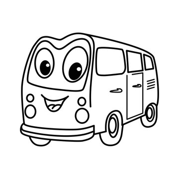 Funny car cartoon characters with cute face vector illustration. For kids coloring book.