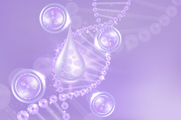 Hyaluronic acid hair and skin solutions ad, purple collagen serum drop with cosmetic advertising background ready to use, illustration vector.	