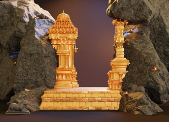 Fototapeta premium minimal temple scene, design for diwlai and pongal festival product display podium, 3d render background